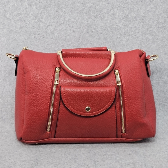 Mellow World Vivienne Bowler Bag‎ in Vegan Red Leather Gold Hardware - Picture 1 of 7